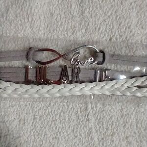 Pink white love lularoe leather bracelet